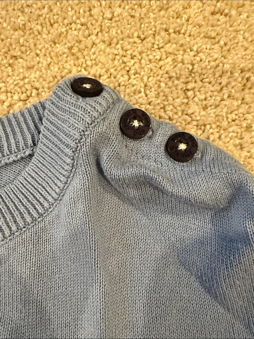 Striped Crewneck Sweater in Light Blue, Navy & White, size 8